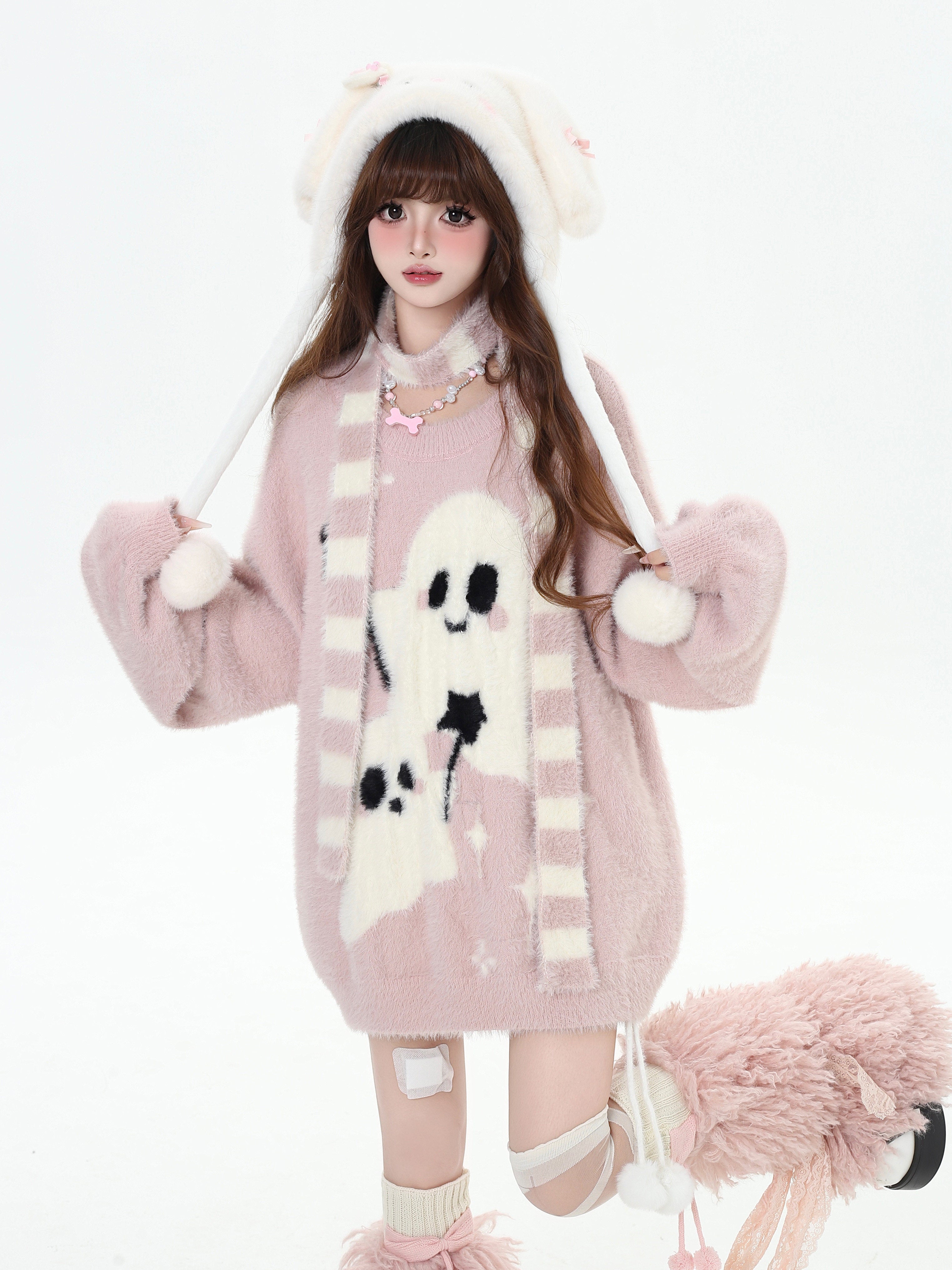 Ghost Paradise Subculture Cute Soft Versatile Mink Fur Pullover Scarf Sweater
