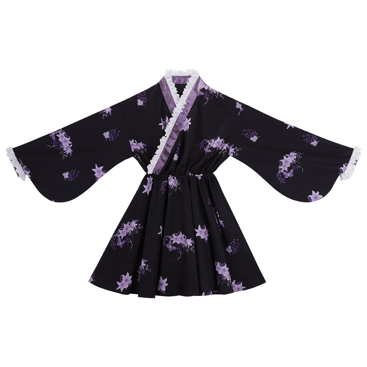 Purple Lily Chinese Lolita Set- Gauze Hanfu Jacket Cross Collar Dress Skirt - S-XL