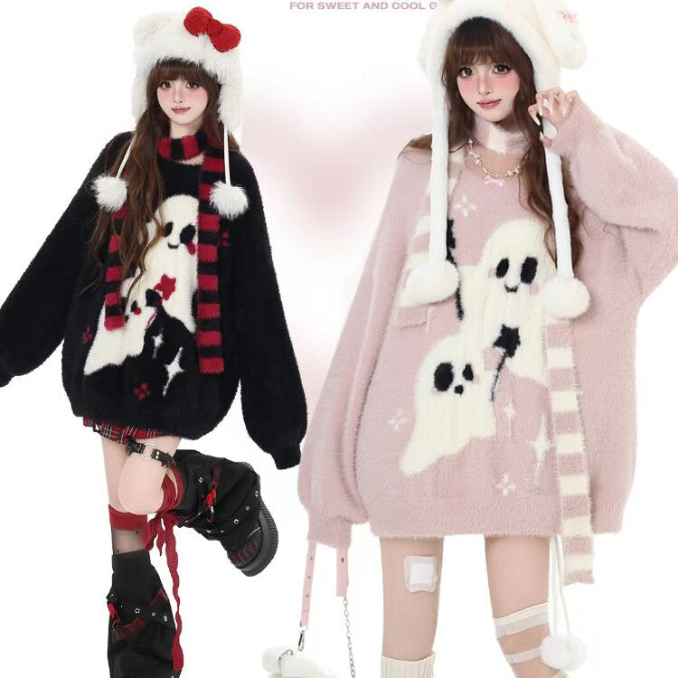 Ghost Paradise Subculture Cute Soft Versatile Mink Fur Pullover Scarf Sweater