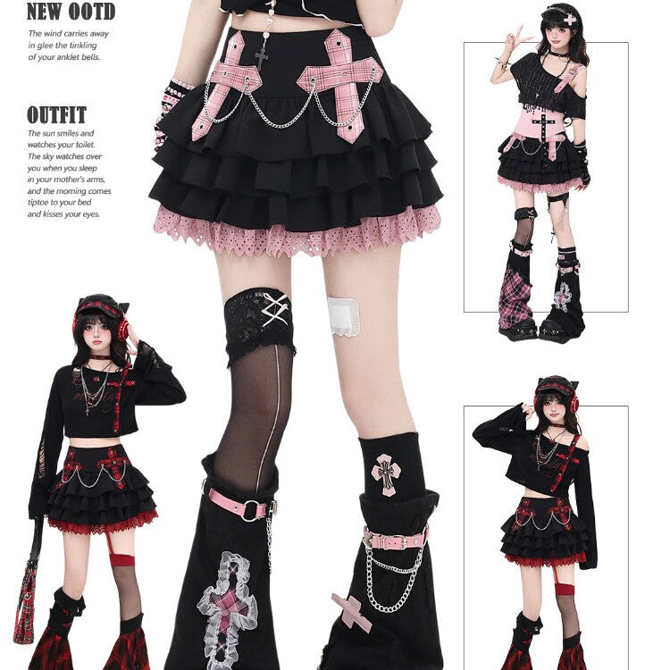 CrazyGirl Original Sweet Cool Chain Color Block Plush Cake Dress – Summer Mini Dress