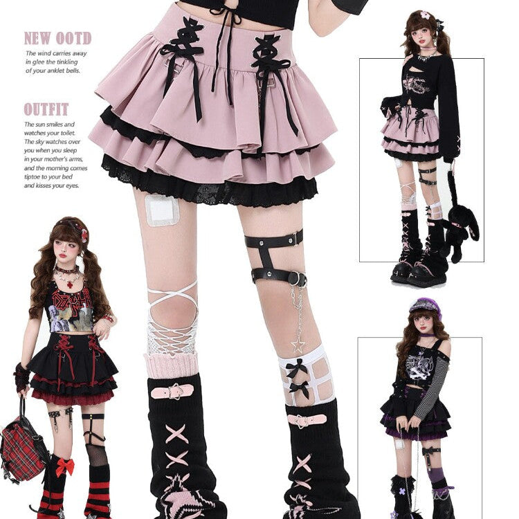 Rebellion Era Original Y2K Sweet Cool Edgy Girl Strap Lace Puffy Skirt Cake Dress