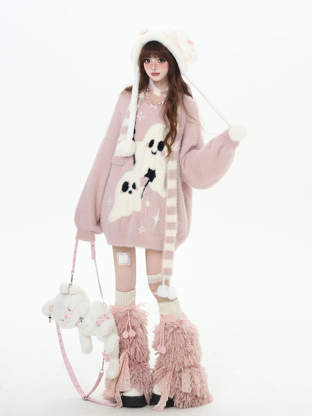 Ghost Paradise Subculture Cute Soft Versatile Mink Fur Pullover Scarf Sweater