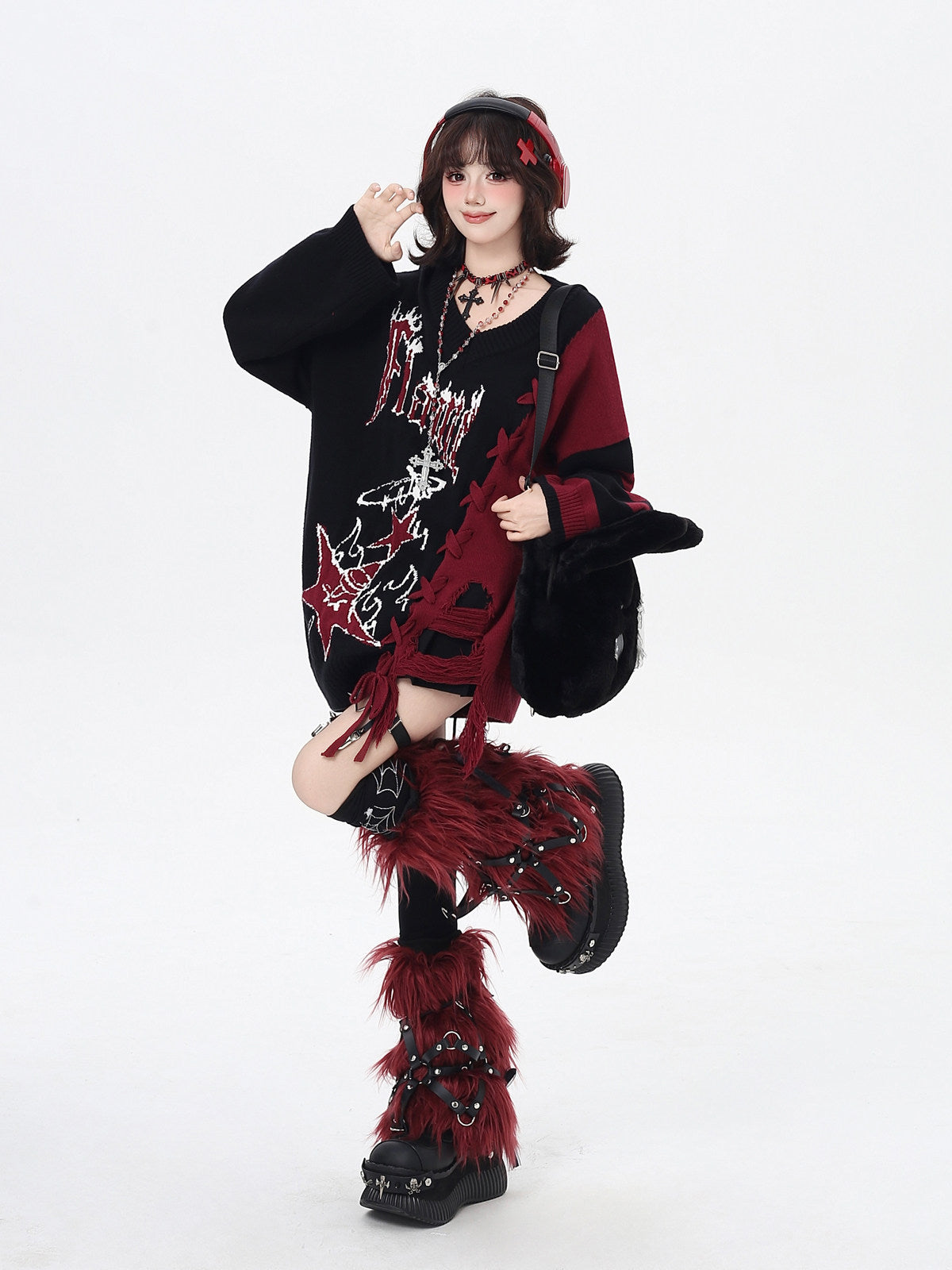 Original V-Neck Color Block Sweet Cool Oversized Sweater – Fall Winter