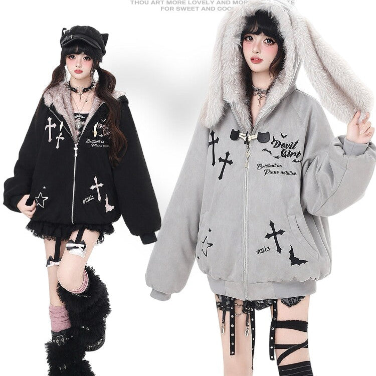 Devil Rabbit Original Plush Suede Patchwork Padded Warm Winter Jacket – Women's Coat
