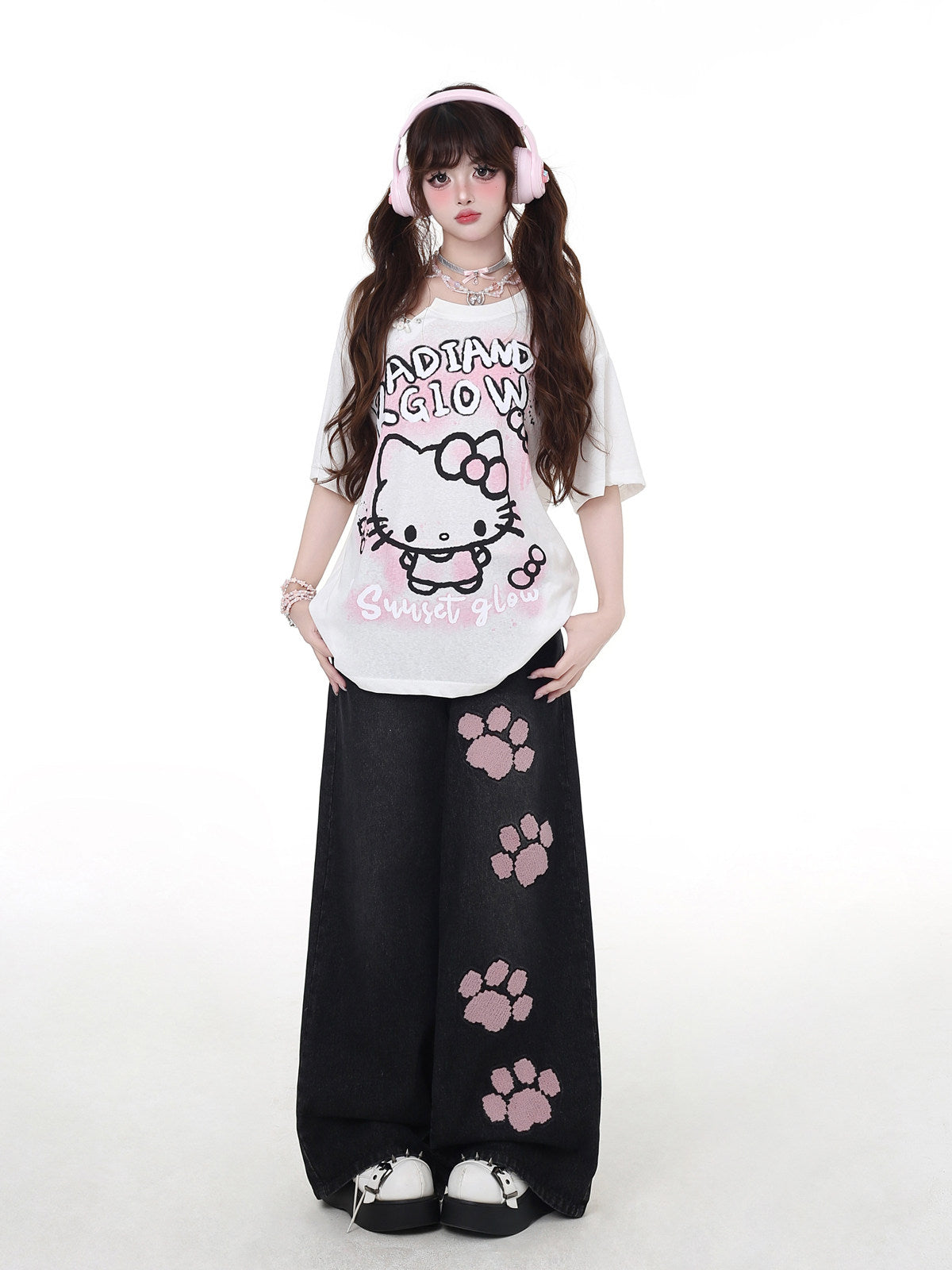 Cat Manufacturing Original Embroidery Sweet High-Waist Straight Denim Jeans – Spring Summer