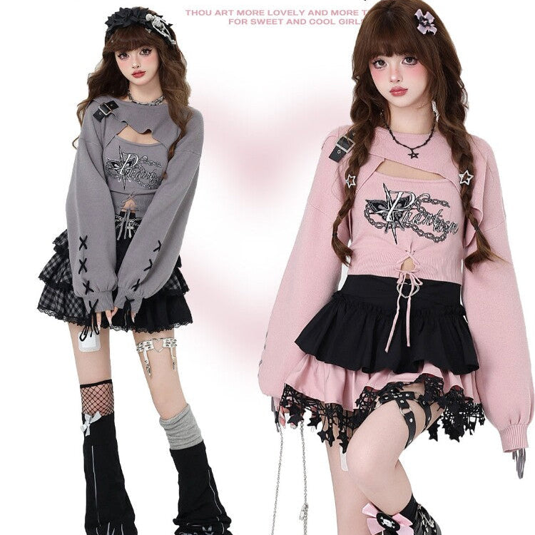 Love Heart Rate Original Sweet Spicy Long Sleeve Knit Two-Piece Set – Women's Outfit