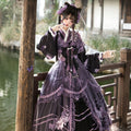 Purple Lily Chinese Lolita Set- Gauze Hanfu Jacket Cross Collar Dress Skirt - S-XL