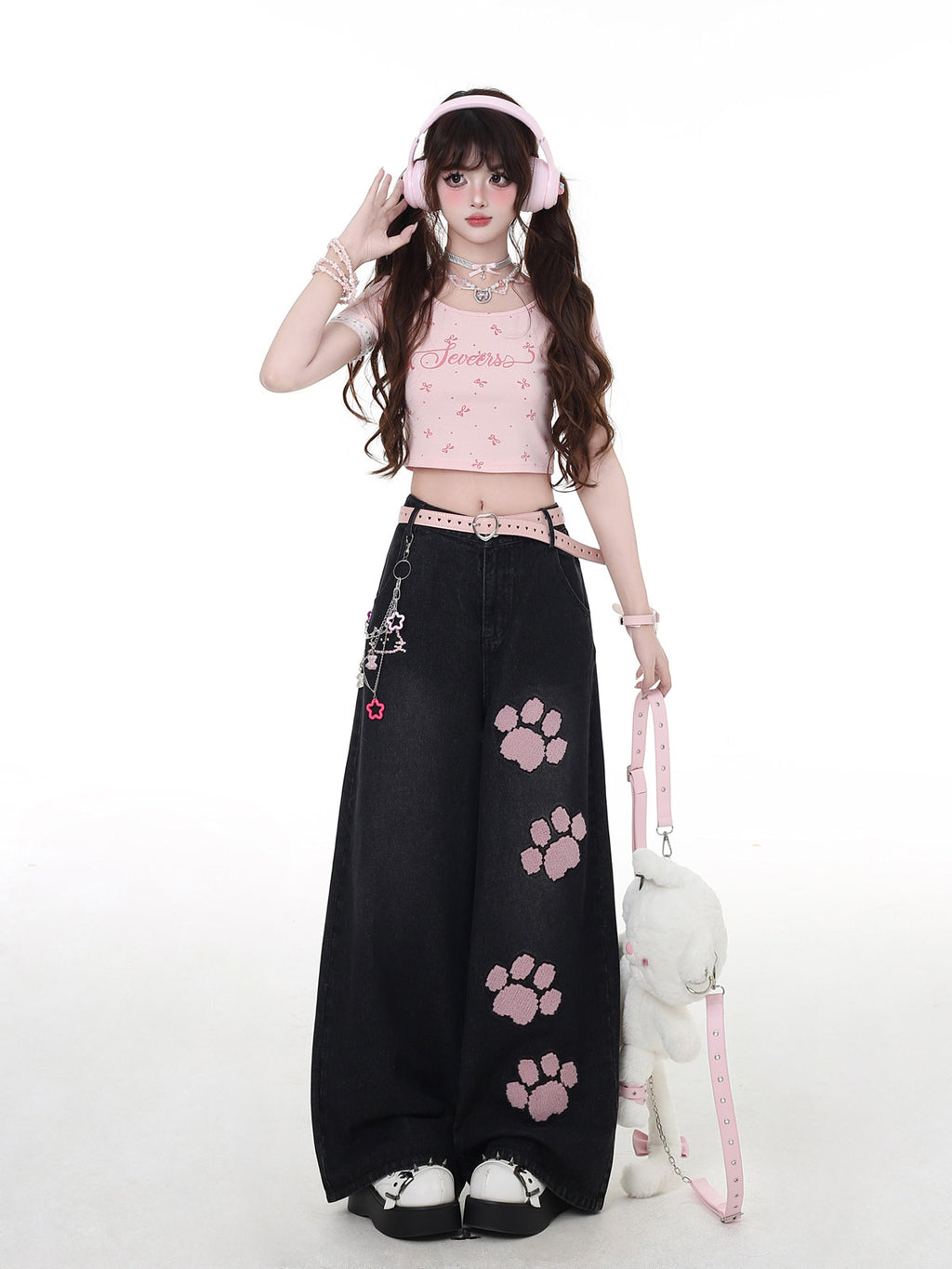 Cat Manufacturing Original Embroidery Sweet High-Waist Straight Denim Jeans – Spring Summer
