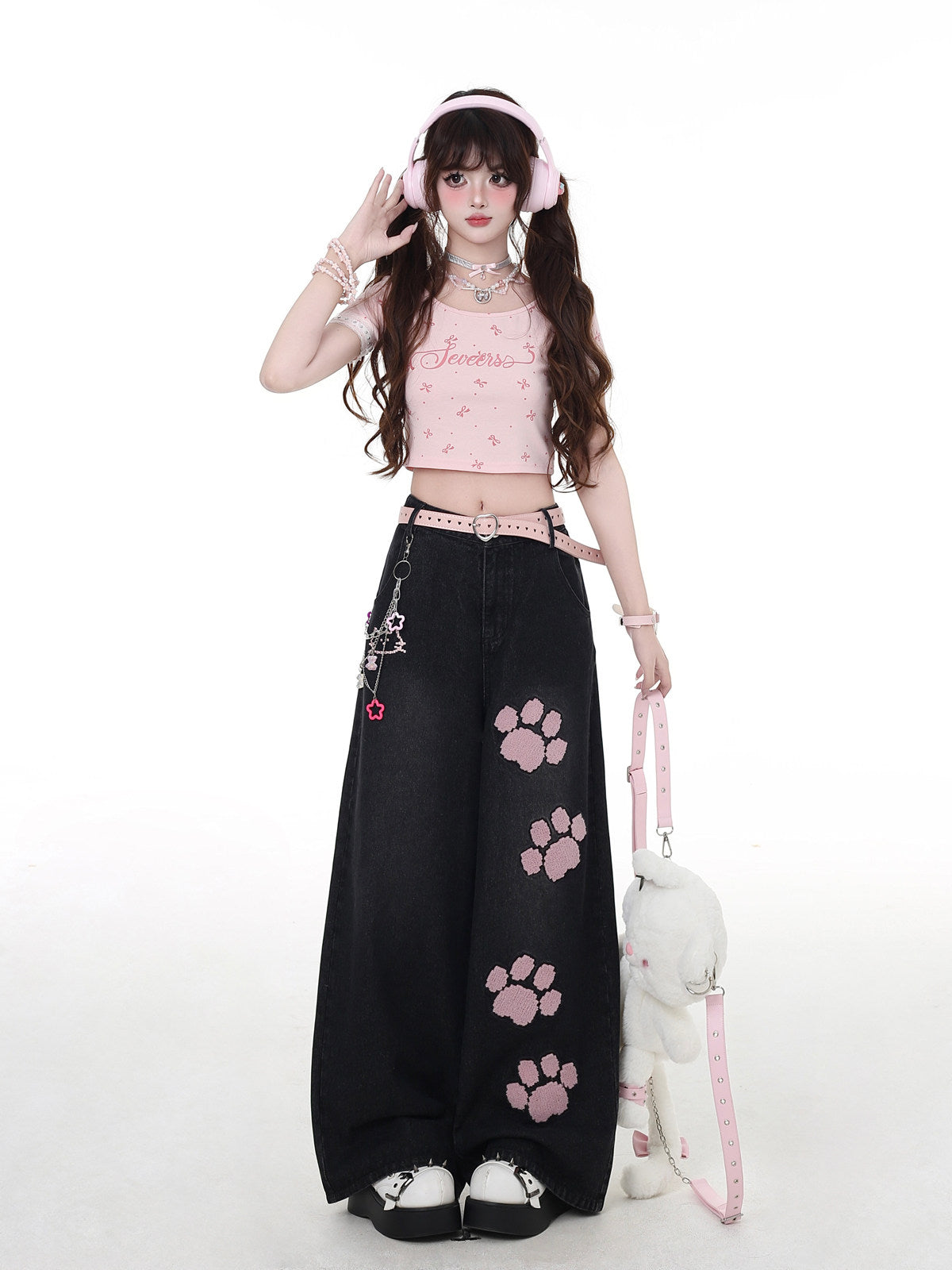 Cat Manufacturing Original Embroidery Sweet High-Waist Straight Denim Jeans – Spring Summer