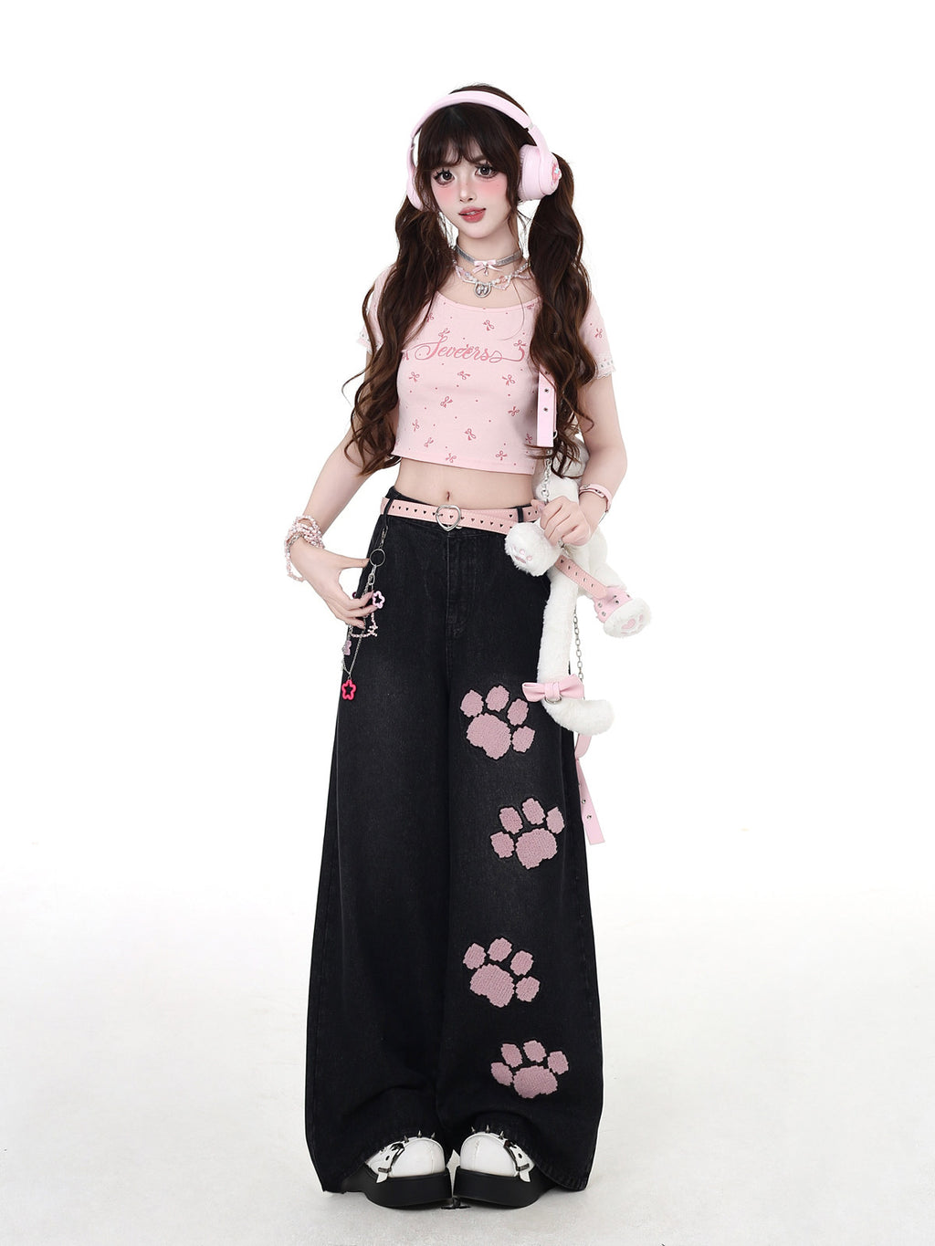 Cat Manufacturing Original Embroidery Sweet High-Waist Straight Denim Jeans – Spring Summer