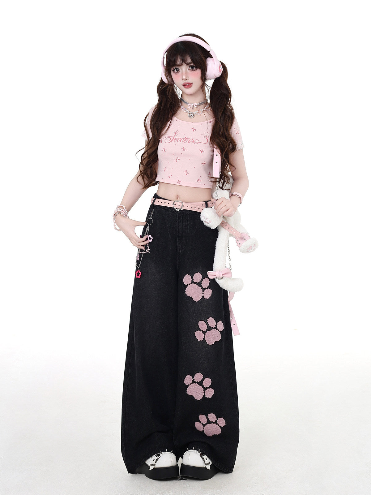 Cat Manufacturing Original Embroidery Sweet High-Waist Straight Denim Jeans – Spring Summer