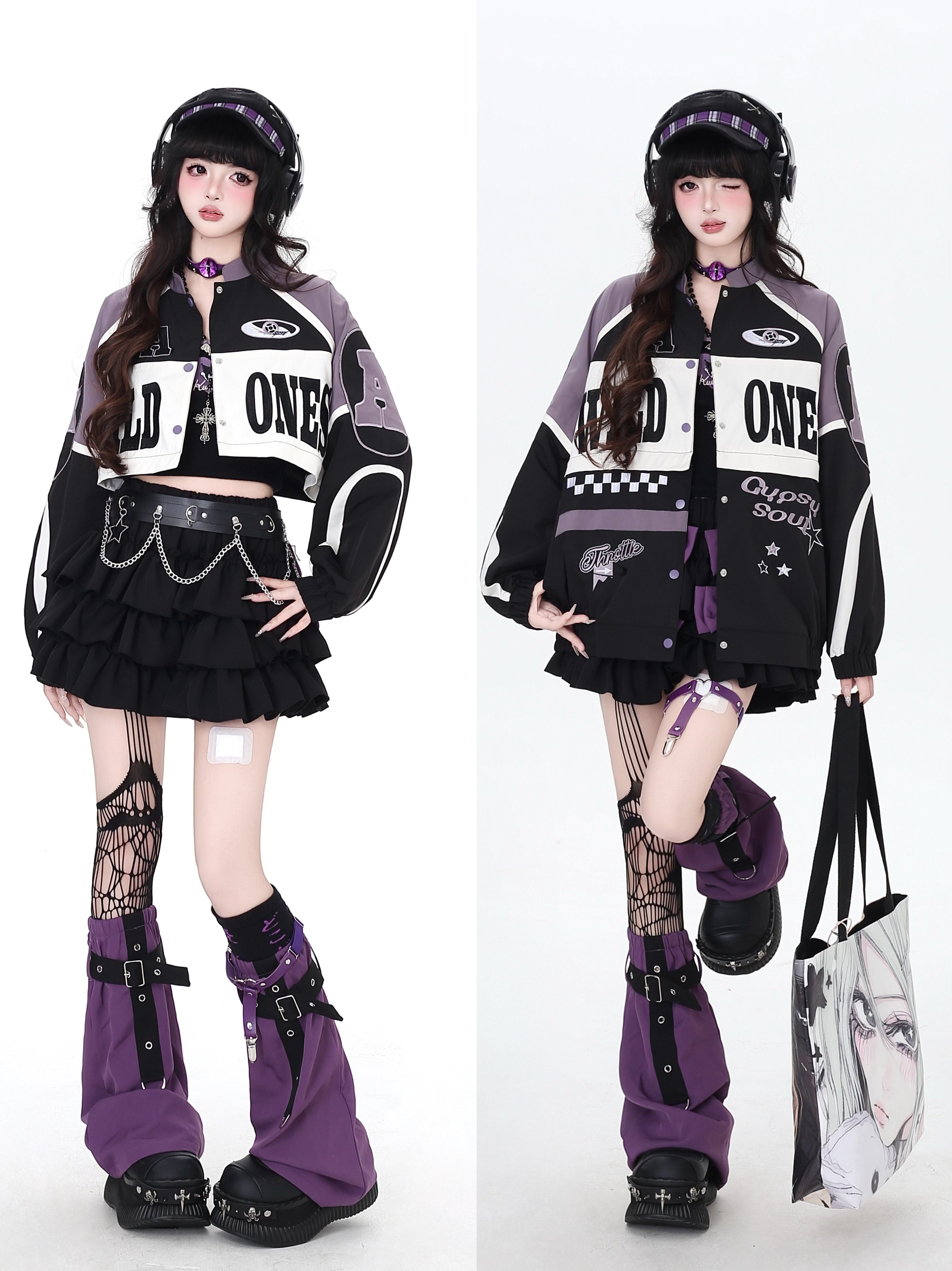 Chaqueta de béisbol con retazos y diseño de motocicleta americana vintage original para estudiantes de intercambio – Otoño Invierno