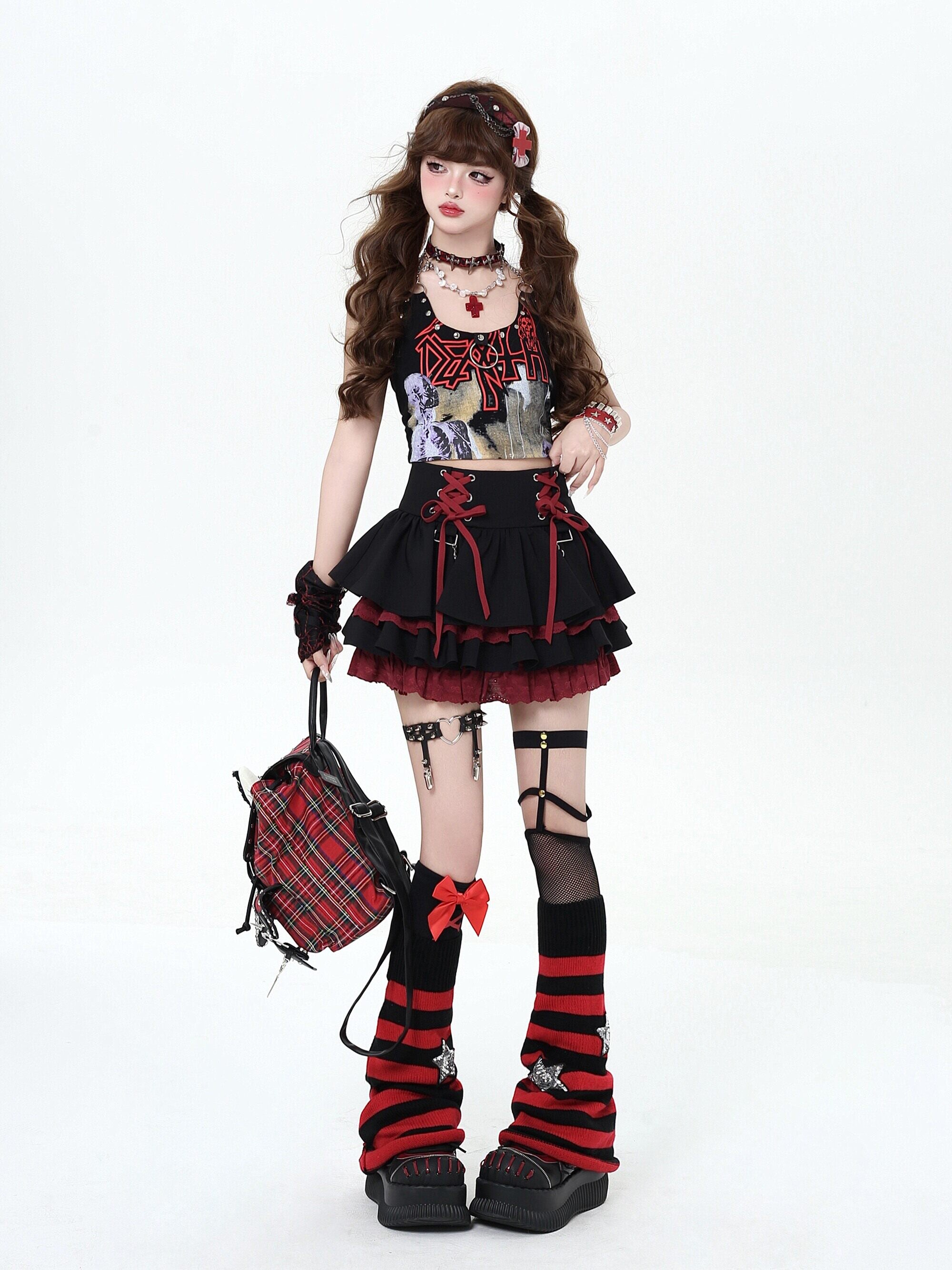 Rebellion Era Original Y2K Sweet Cool Edgy Girl Strap Lace Puffy Skirt Cake Dress