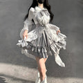 Silver Key Gothic Lolita Set - White Shirt Waist Belt Skirt - S-2XL