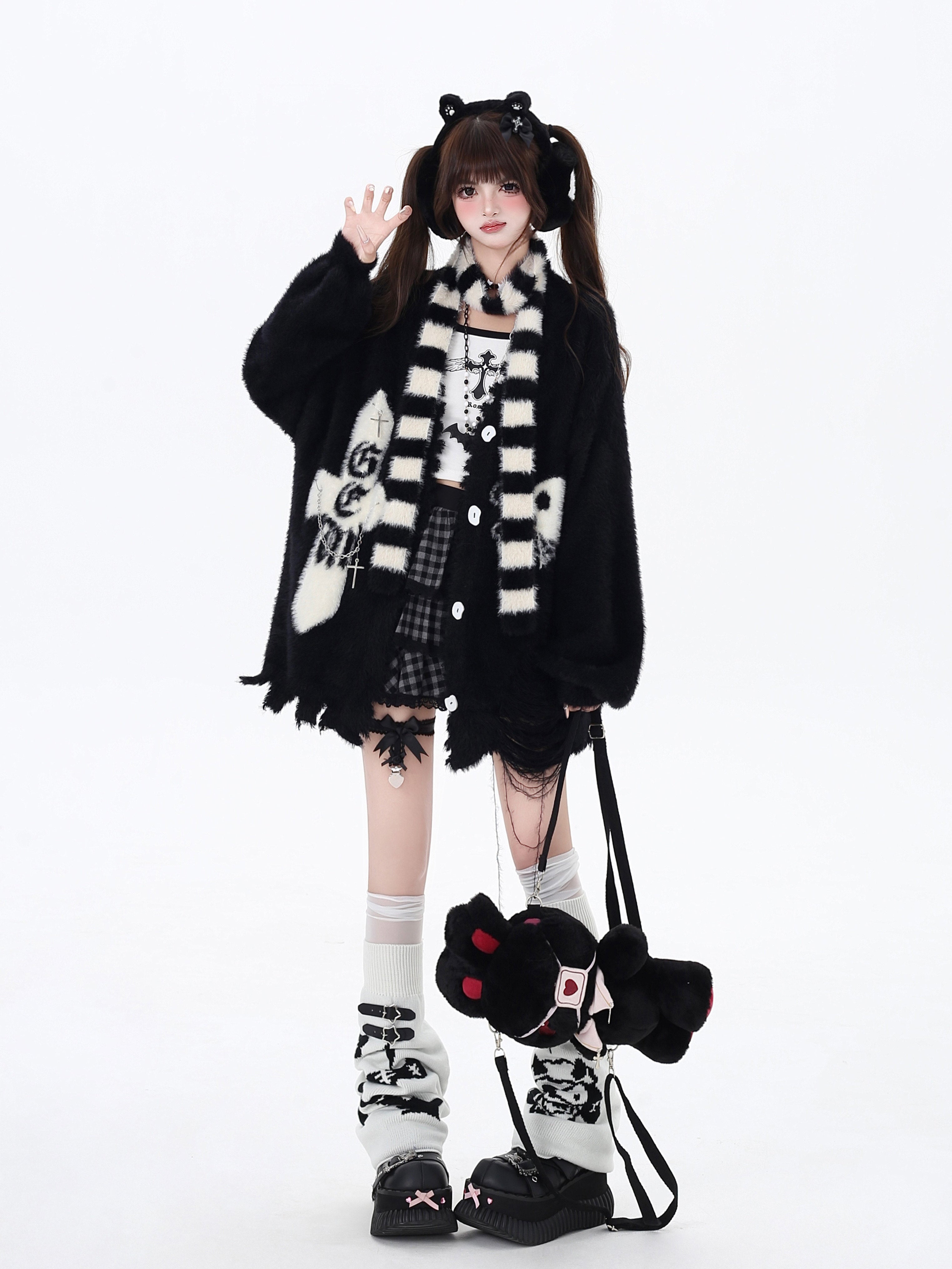 Apocalypse Mist Mink Fur Cardigan with Neck Warmer – Original Subculture Design