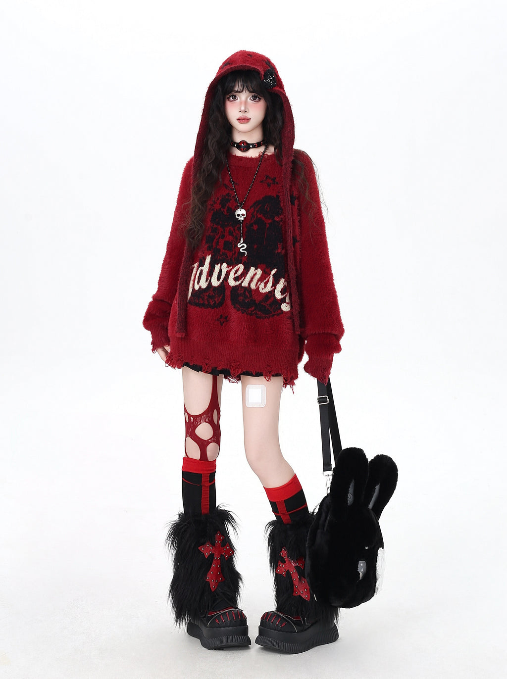 s02 _ Detachable Hat Faux Mink Sweater – Vintage Letter Oversized Pullover | pynkpig