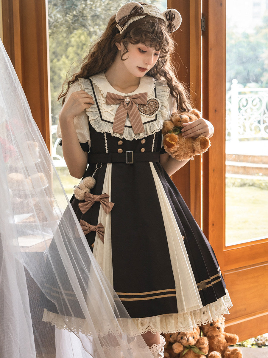 Chocolate Workshop Classic Lolita OP Dress - Black Cream Short Sleeve Daily - S-2XL