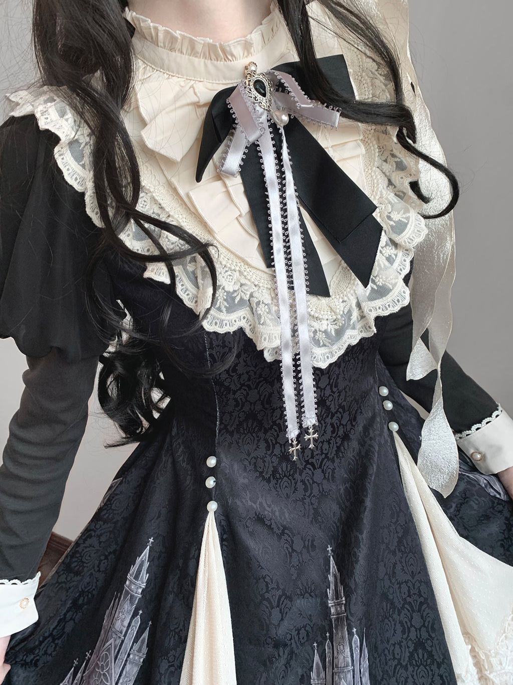 Church Bell Gothic Cathedral Classic Lolita Dress - Long Sleeve E-egant Black - S-L