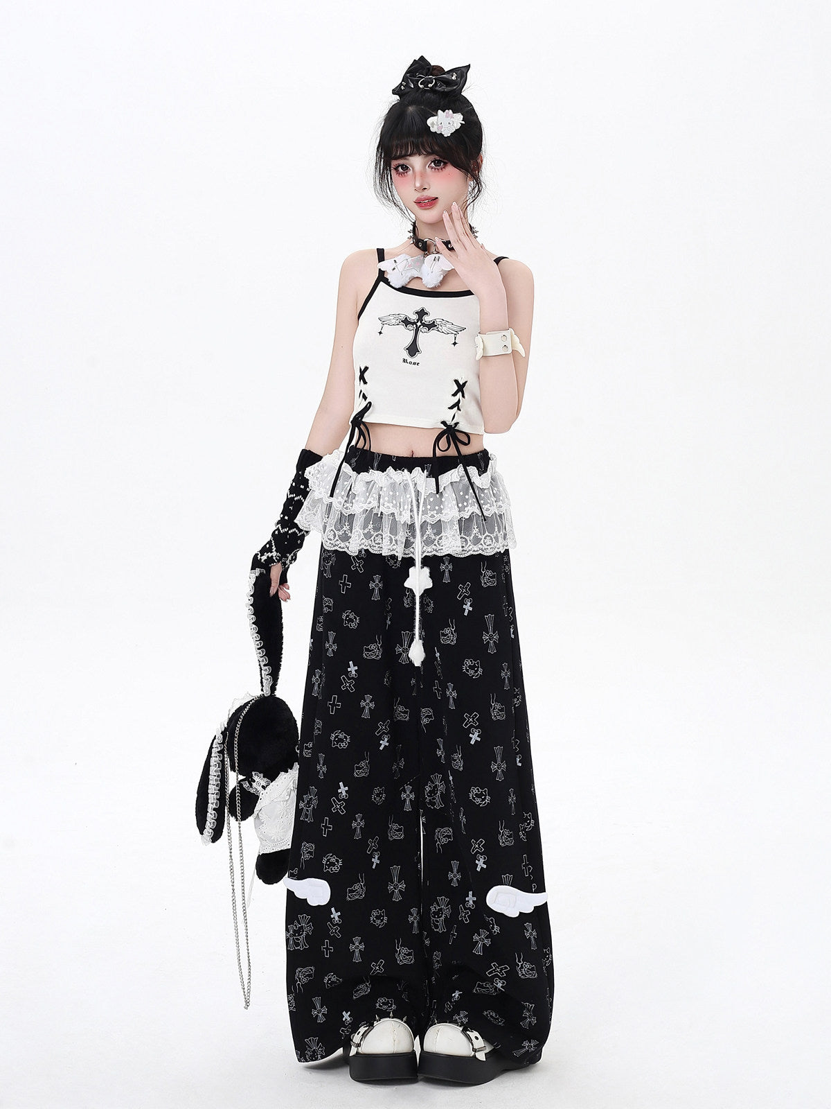 Katie Print Sweet Cool Lace Trim Feminine Casual Oversized Lounge Pants – Women's Sweatpants