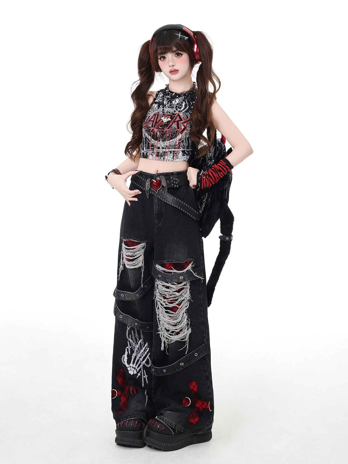 Escape Coachella Original Niche Punk Vintage Distressed Washed Denim Jeans – Spring Summer