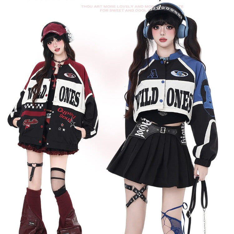 Transfer Student Original Street Vintage American Motorcycle Patchwork Baseball Jacket – Fall Winter