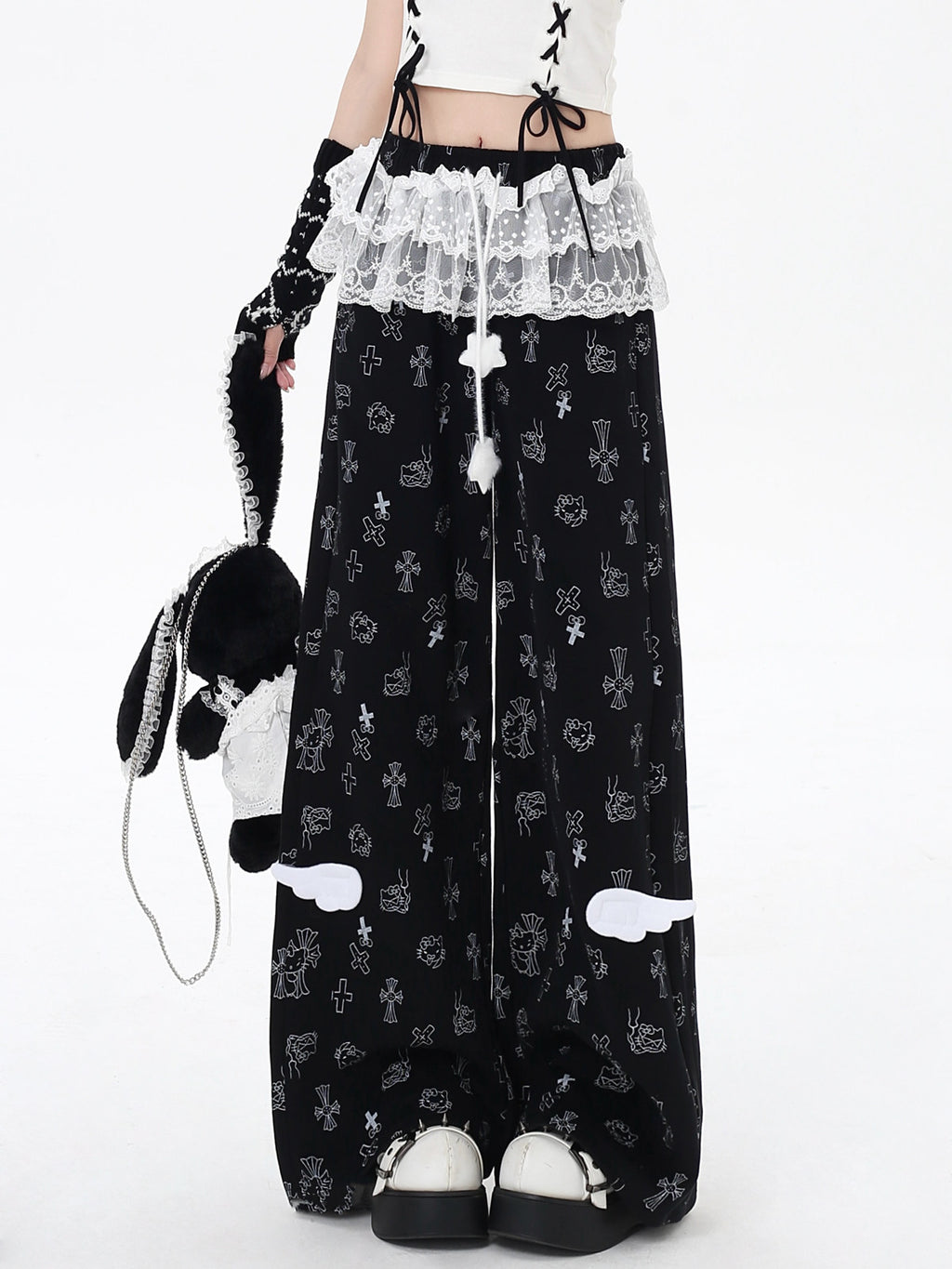Katie Print Sweet Cool Lace Trim Feminine Casual Oversized Lounge Pants – Women's Sweatpants