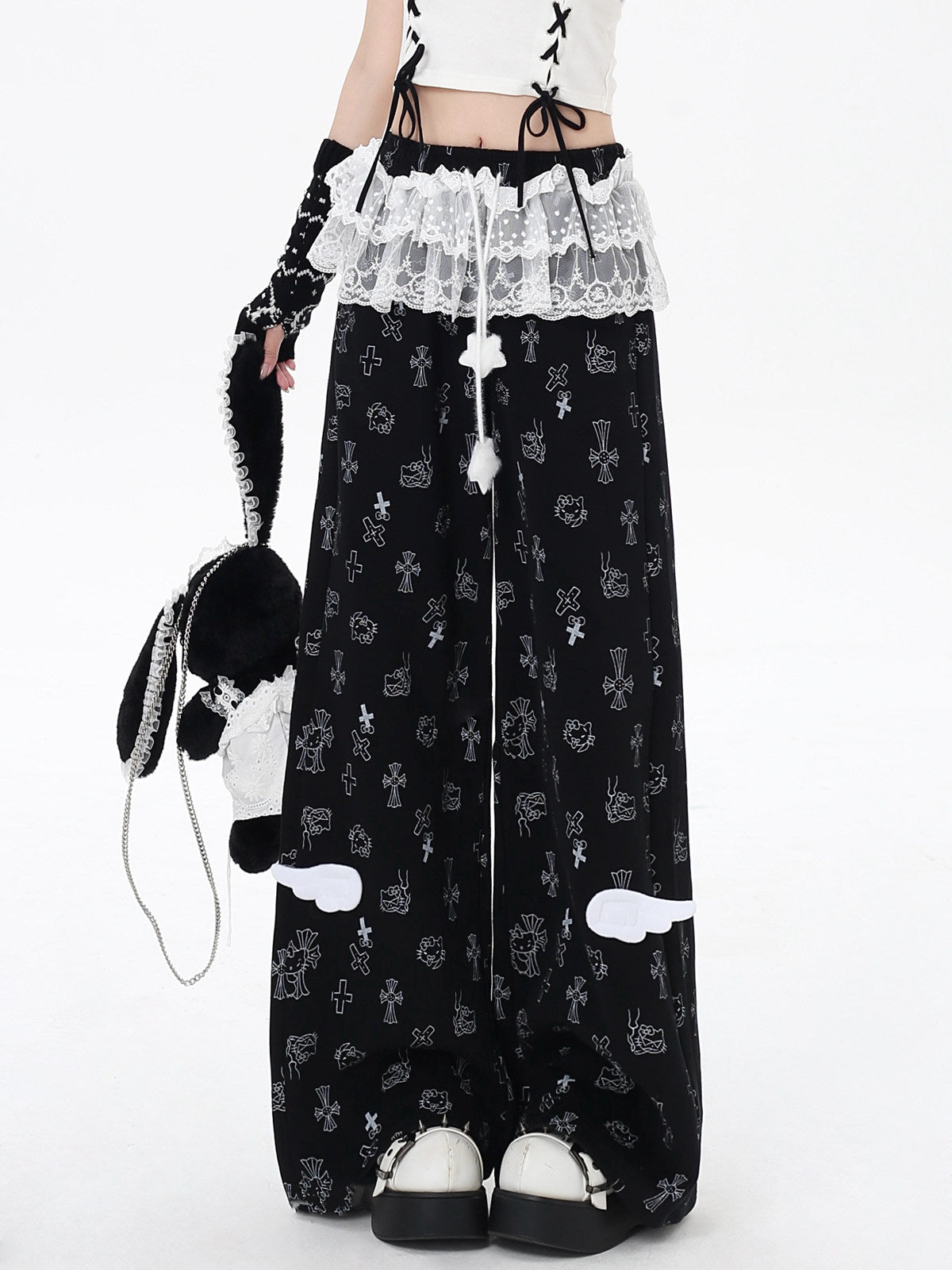 Katie Print Sweet Cool Lace Trim Feminine Casual Oversized Lounge Pants – Women's Sweatpants