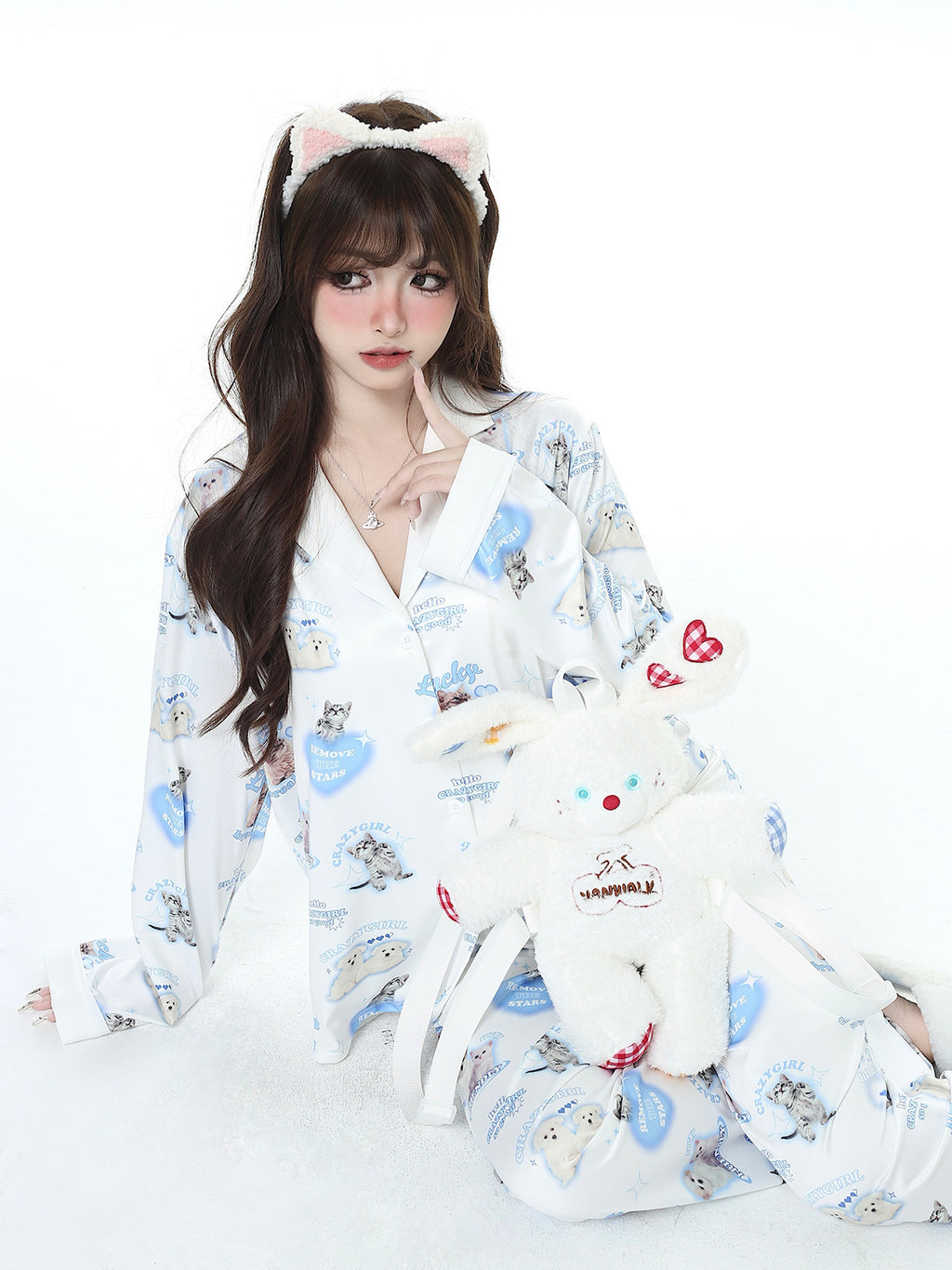 CRAZYGIRL Goodnight Kitten Original Spring Summer Skin-Friendly Pajama Set & Nightdress – Women's Home Lounge Set
