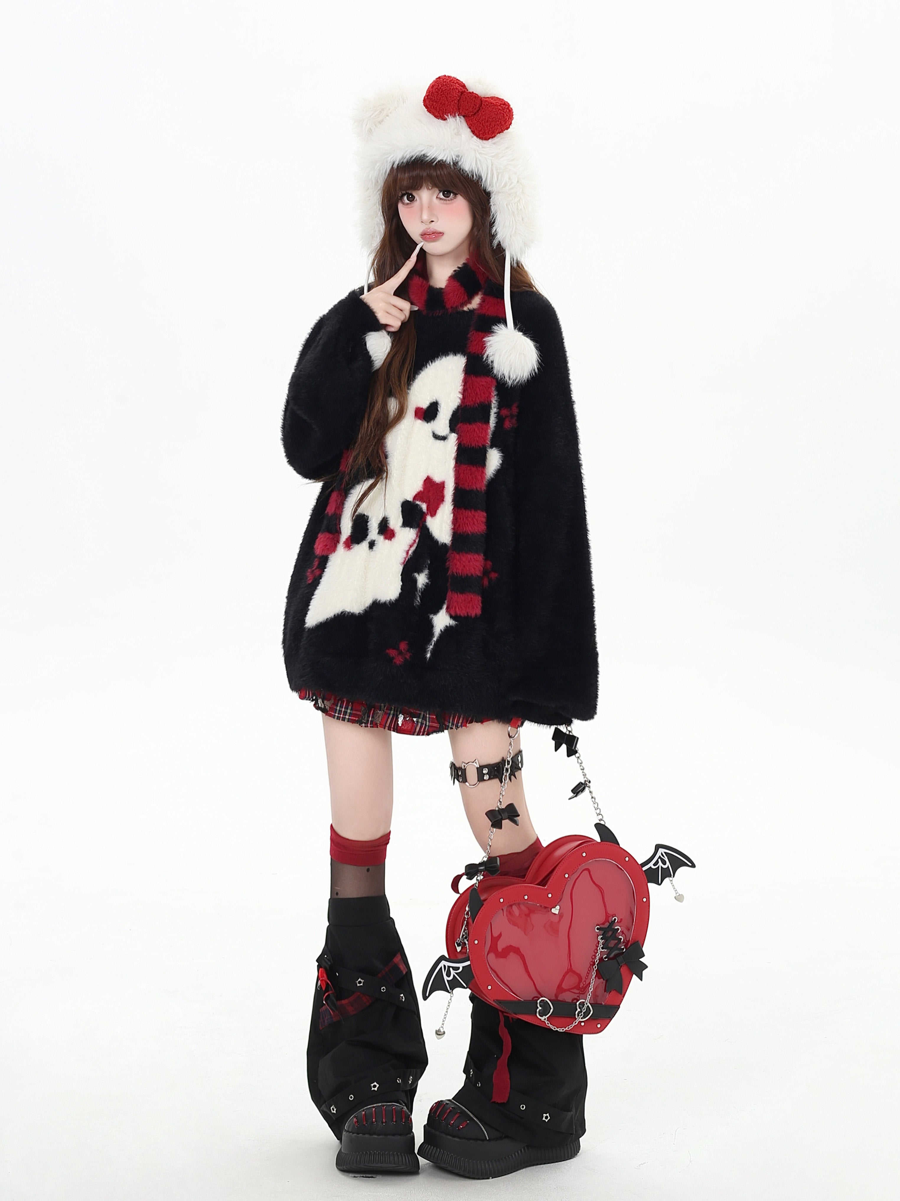 Ghost Paradise Subculture Cute Soft Versatile Mink Fur Pullover Scarf Sweater
