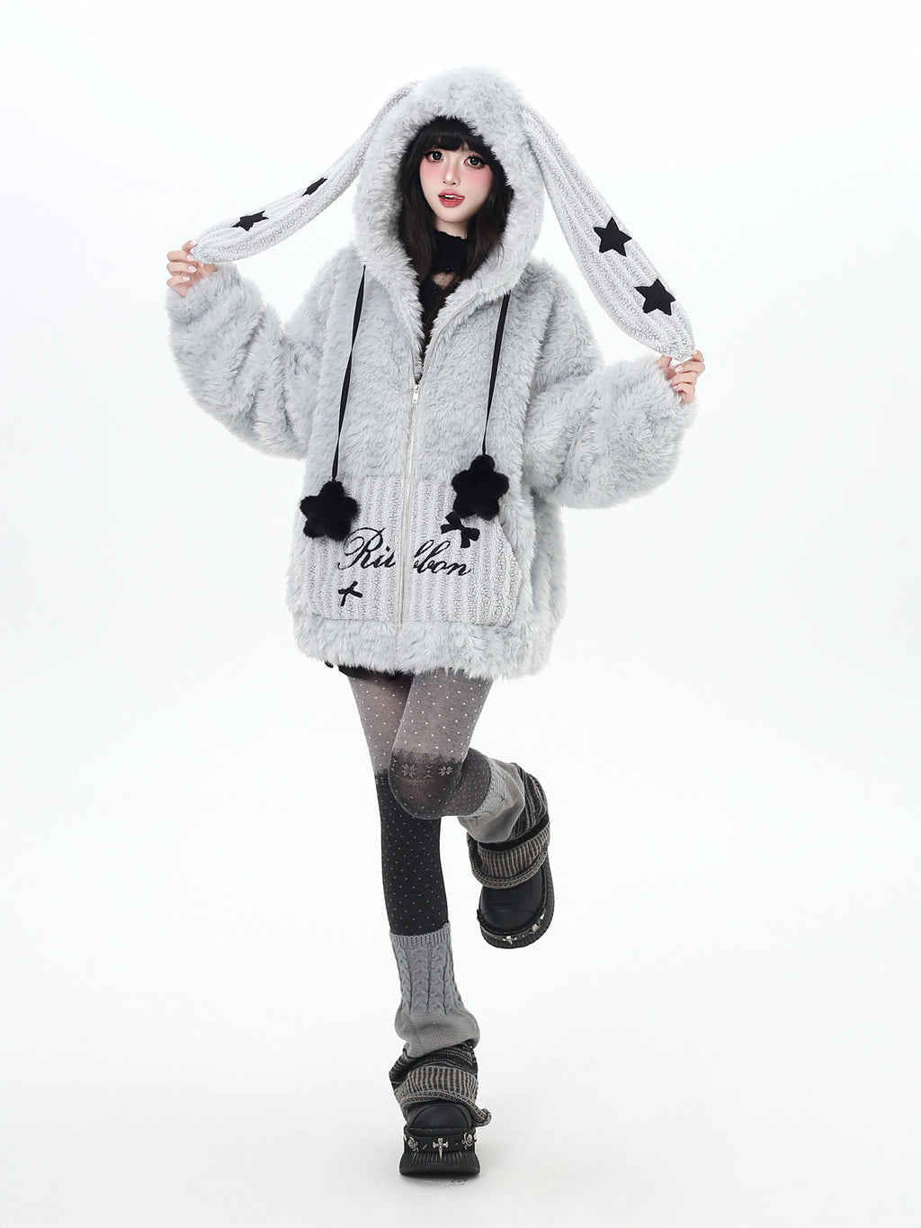 Lucky Star Original Bunny Ear Hood Oversized Thick Sherpa Jacket – Women's Warm Winter Coat