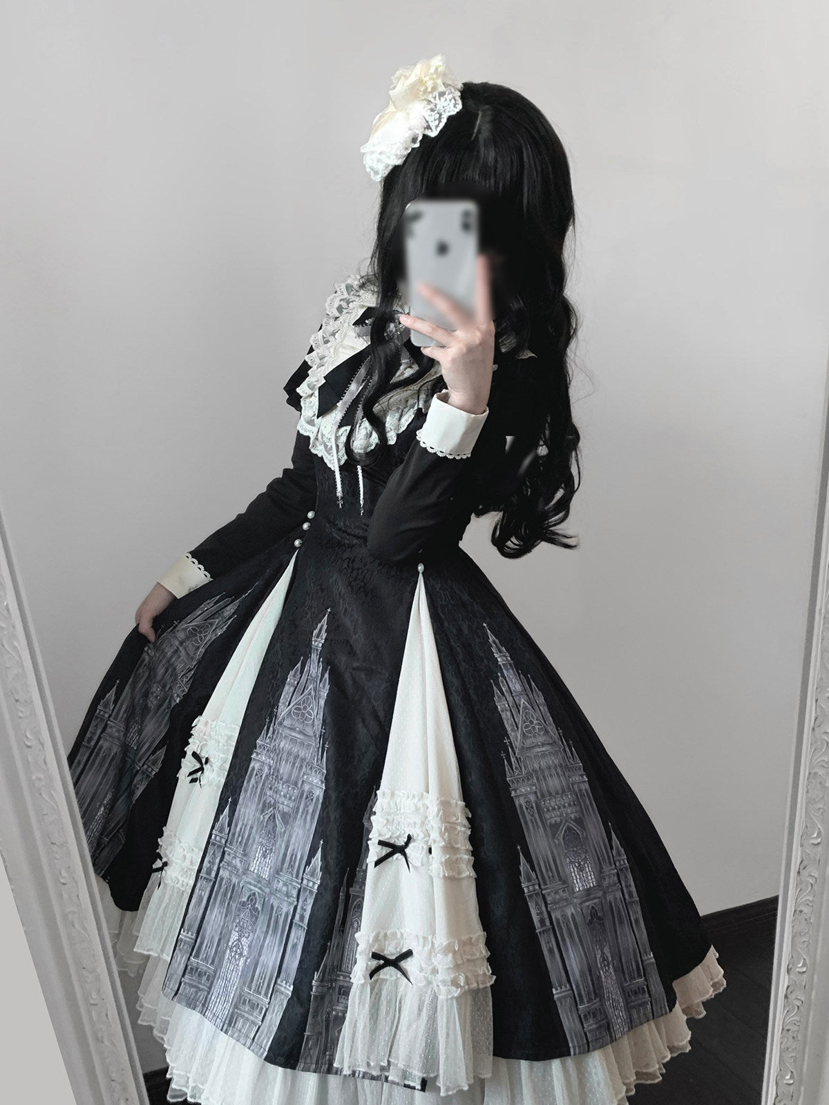 Church Bell Gothic Cathedral Classic Lolita Dress - Long Sleeve E-egant Black - S-L