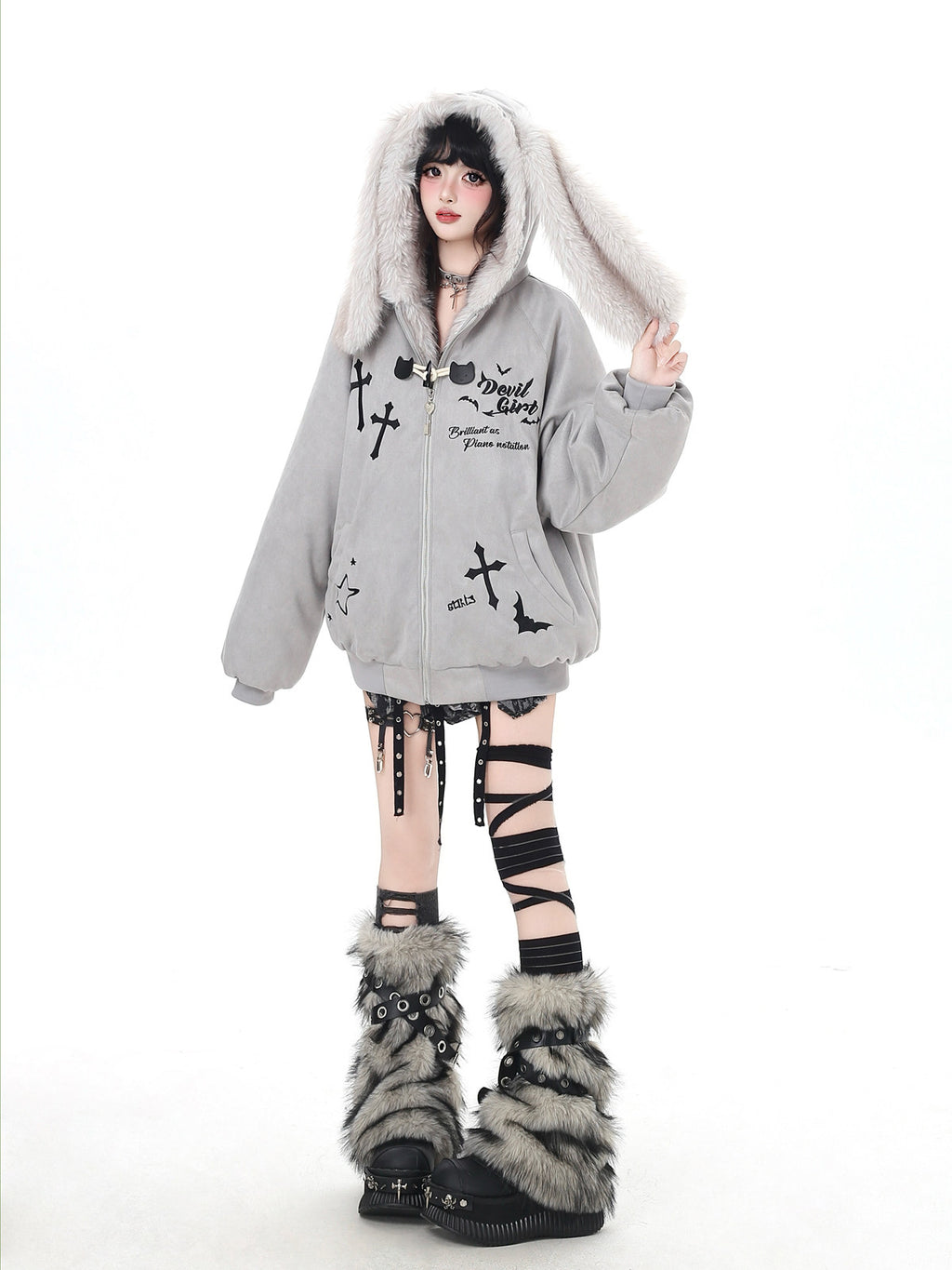 Devil Rabbit Original Plush Suede Patchwork Padded Warm Winter Jacket – Women's Coat