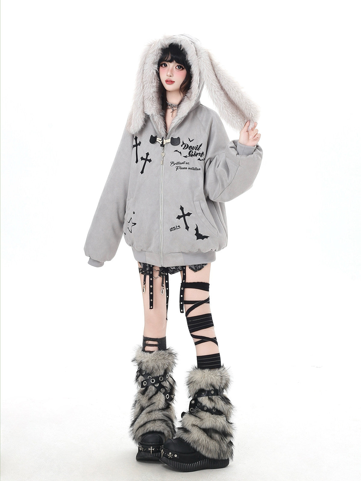 Devil Rabbit Original Plush Suede Patchwork Padded Warm Winter Jacket – Women's Coat