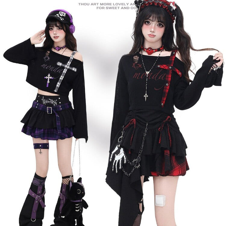 Crazy Girl Original Niche Leaf Cross Pattern Shoulder Strap Short Knit Cover-Up