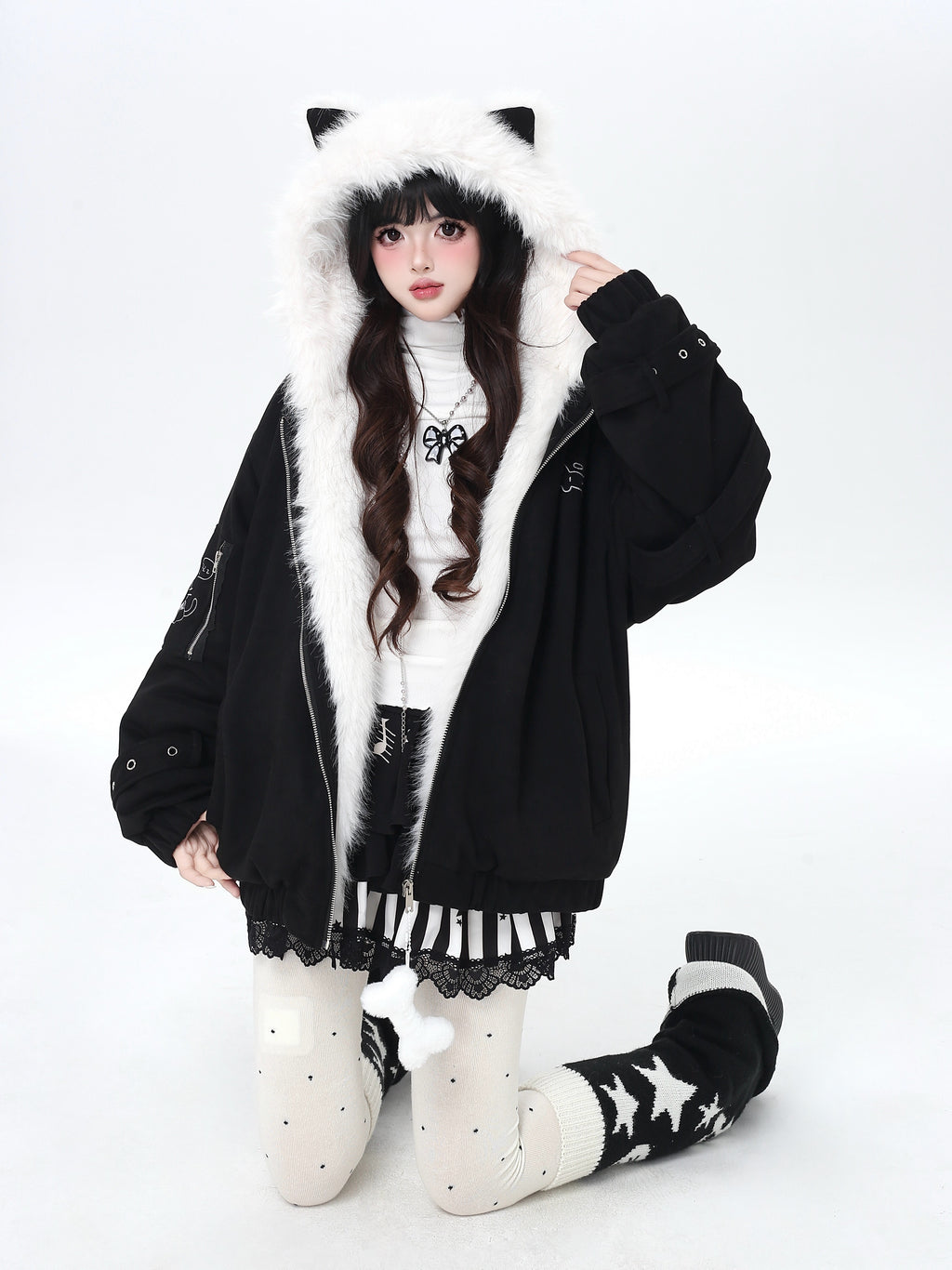 Angel Kitty Fluffy Cat Ear Oversized Quilted Cotton Jacket – Casual Warm Outerwear