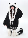 Angel Kitty Fluffy Cat Ear Oversized Quilted Cotton Jacket – Casual Warm Outerwear