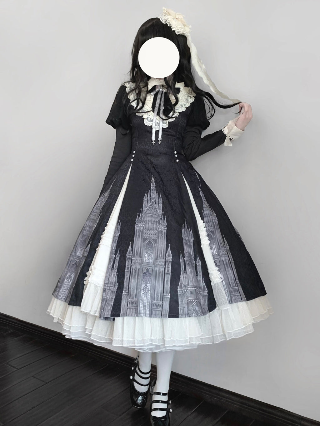 Church Bell Gothic Cathedral Classic Lolita Dress - Long Sleeve E-egant Black - S-L