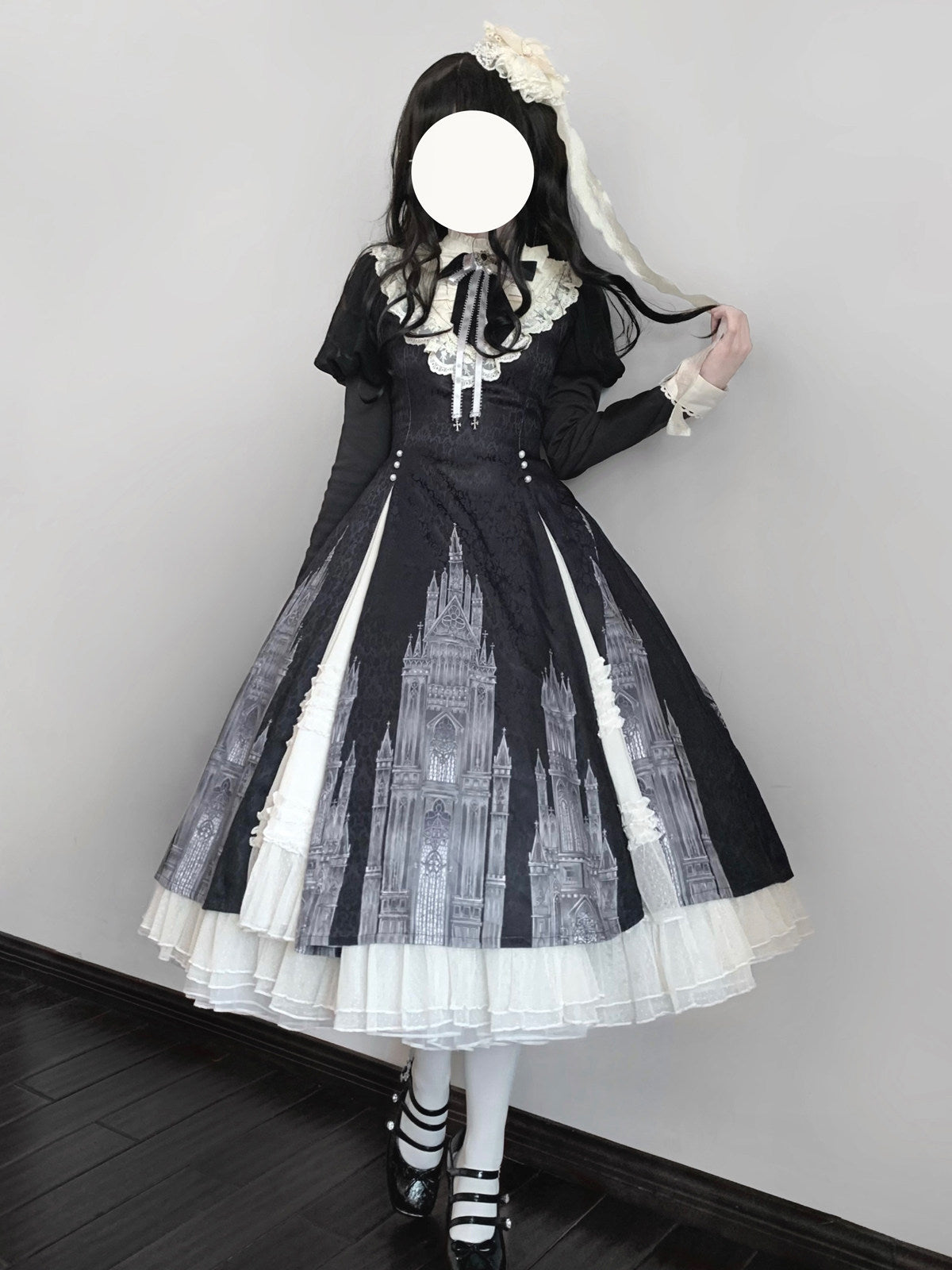 Church Bell Gothic Cathedral Classic Lolita Dress - Long Sleeve E-egant Black - S-L