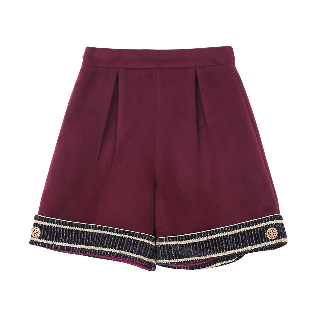 Prince Ouji Lolita Set- Embroidered Jacket Top Shorts-Burgundy Autumn Winter S-XXL