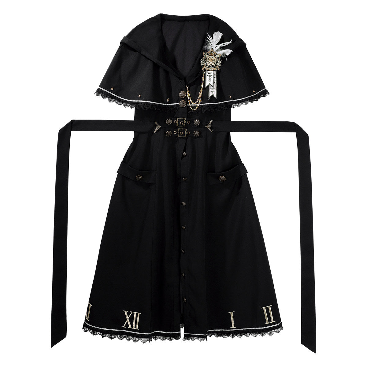 Time Dragon Lolita Set- Dark Academic Cape Coat Vintage Clock Print Dress- Black Gold S-XL